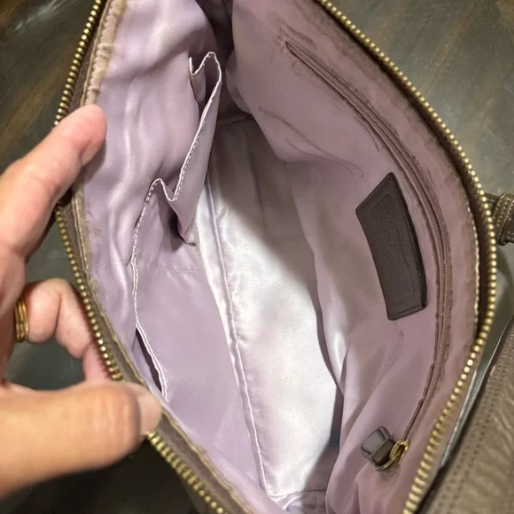 COACH Khaki Ashley Signature Print Hobo Shoulder Bag with Mahogany Accents Strap - Picture 10 of 13